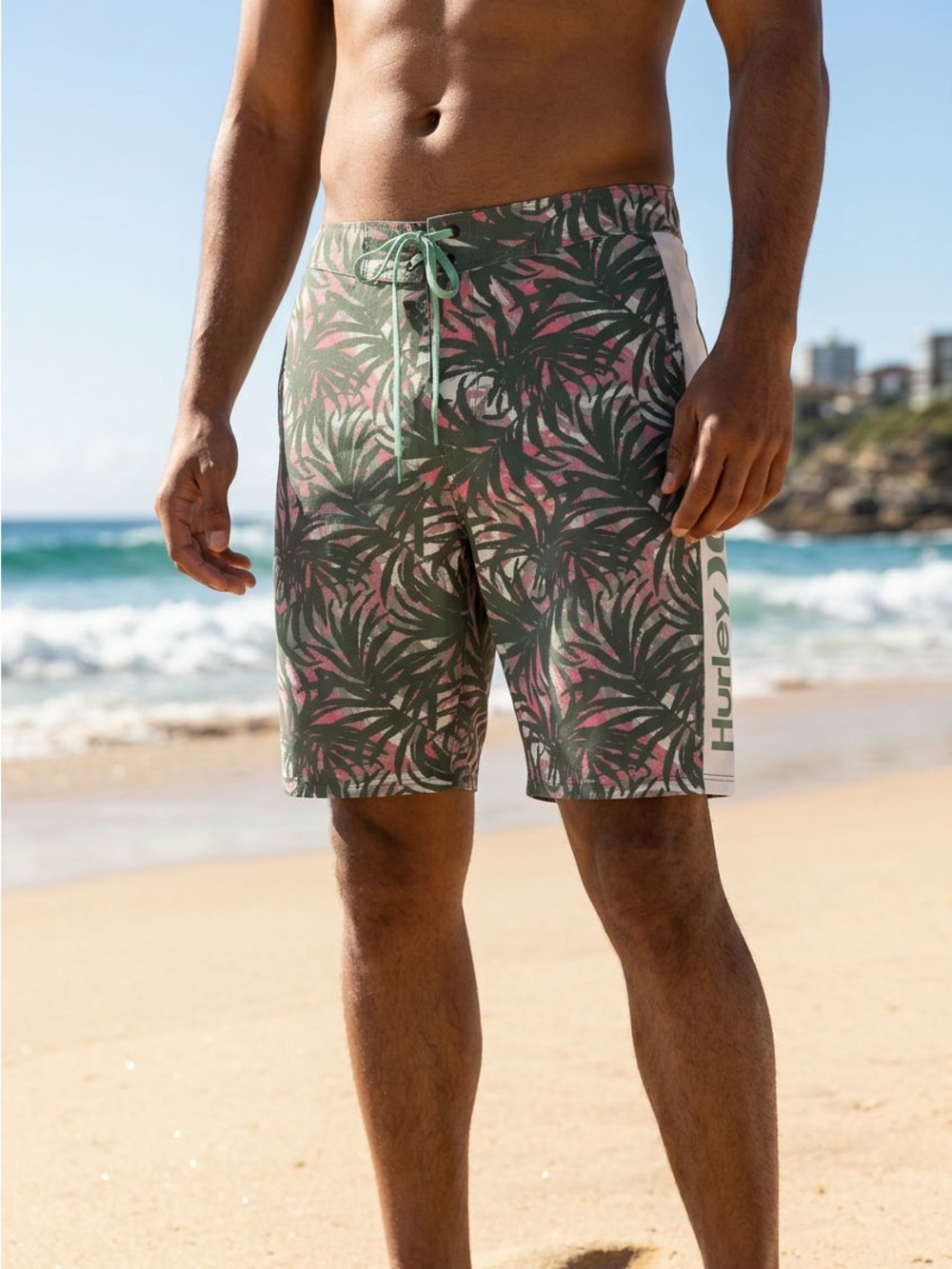 NEW Hurley Tropical Escape Paradise Men's Size 32 Green Board Shorts Swim Trunks